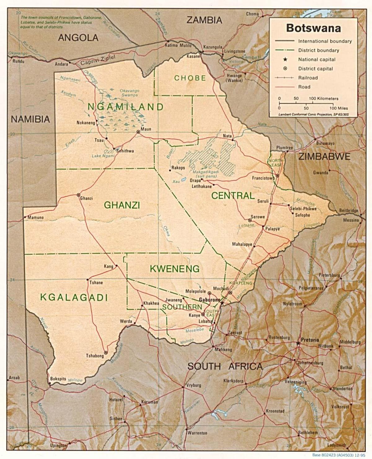 नक्शा बोत्सवाना के दिखा कस्बों और गांवों में