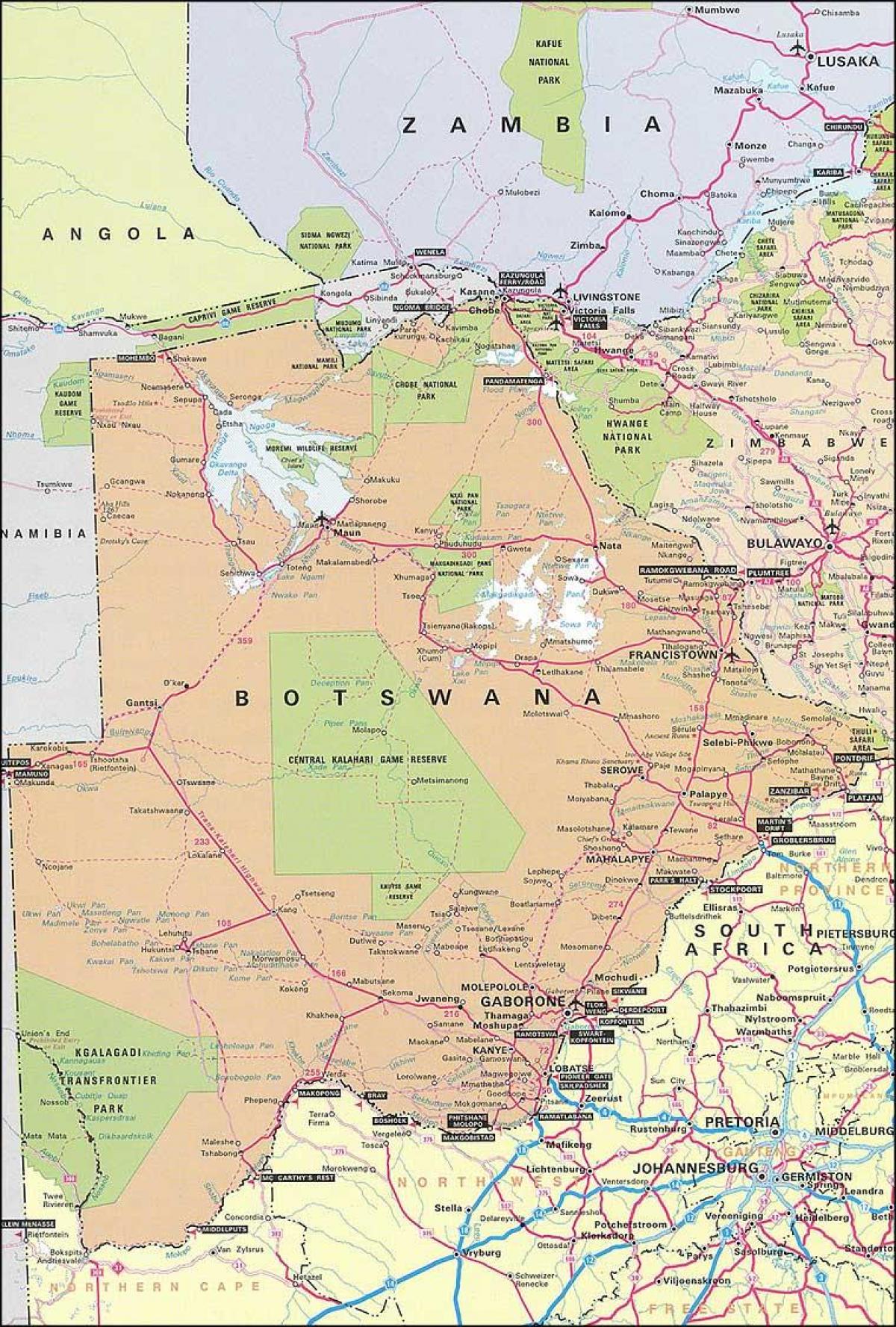 नक्शा बोत्सवाना के नक्शे के साथ दूरी
